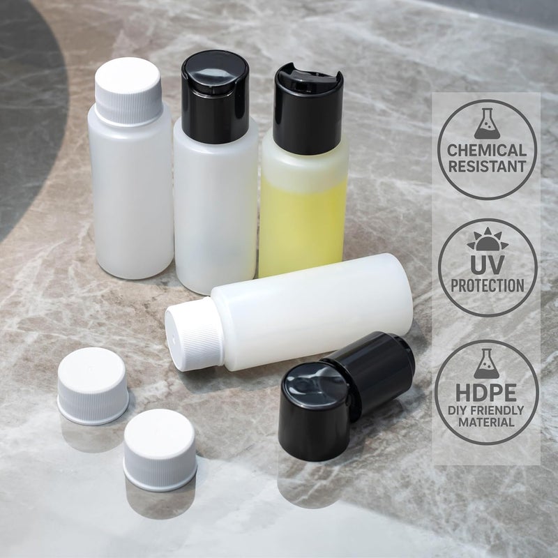 SELECTSHEN 4 Pack 2oz Travel Bottles – TSA Approved HDPE Translucent Squeeze Bottles with Black Disc Tops & 4 Extra Screw Caps, Leak Proof, Durable, BPA Free, FDA Compliant - Image 5